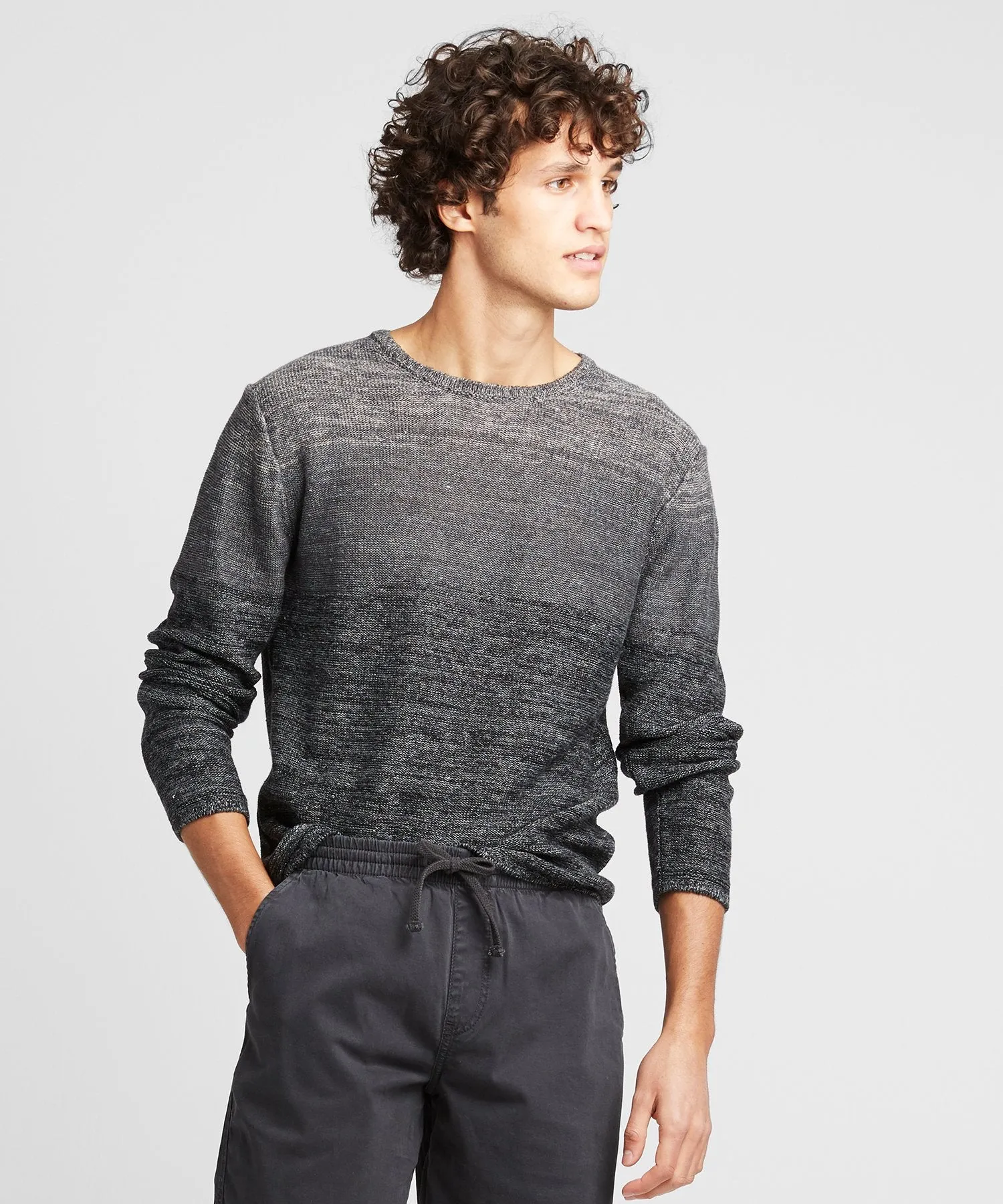 Inis Meain Linen Roll Neck in Ombre Dark Grey