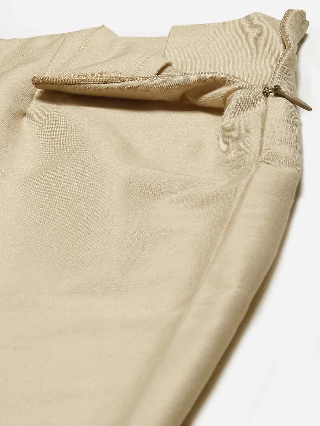 Jashvi Sand Grey Solid Poly Silk Slim Fit Pants.