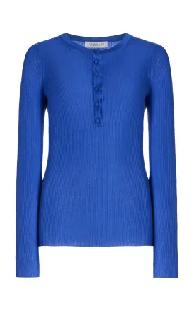 Julian Knit Henley in Sapphire Cashmere Silk