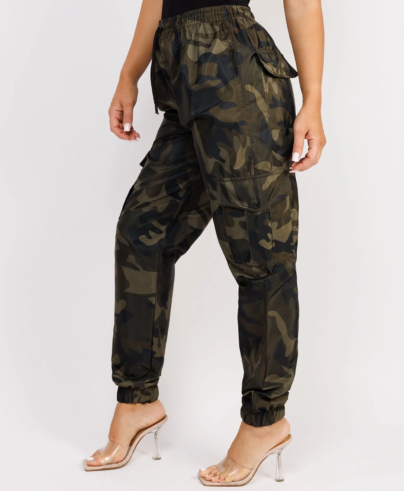 Khaki Camo Shell Cuffed Pocketed Cargo Trousers