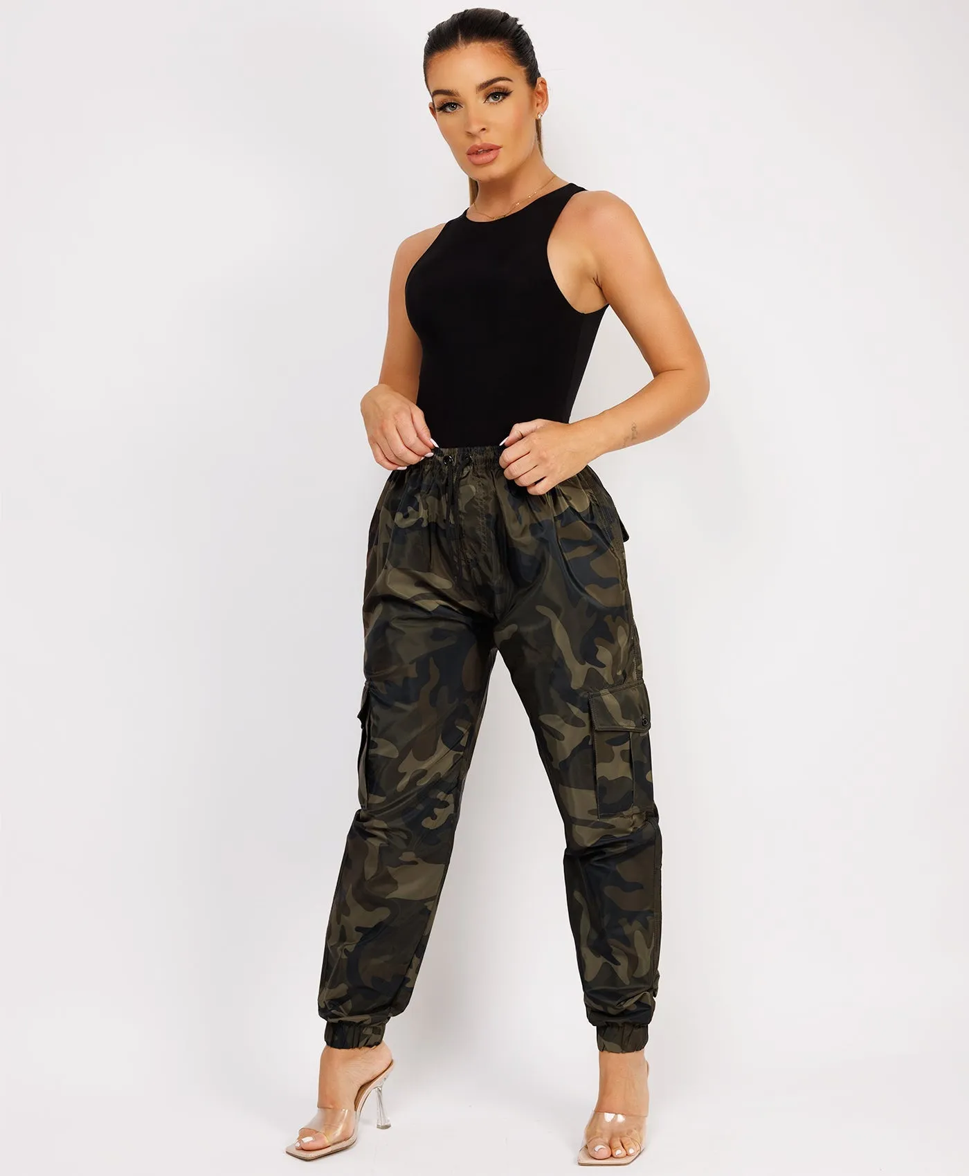 Khaki Camo Shell Cuffed Pocketed Cargo Trousers