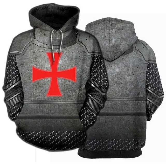 Knights Templar Commandery Hoodie - Red Cross & Gray