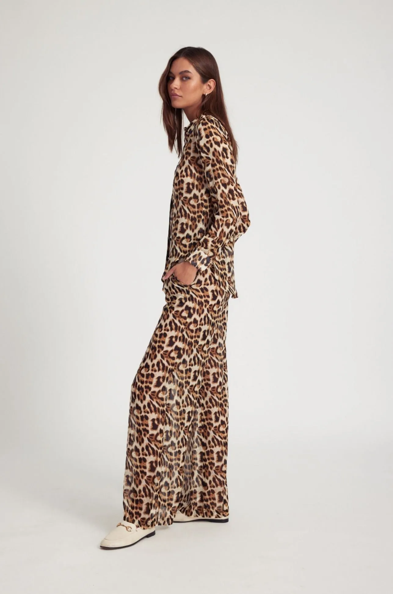 Leopard Silk Wide Leg Trousers