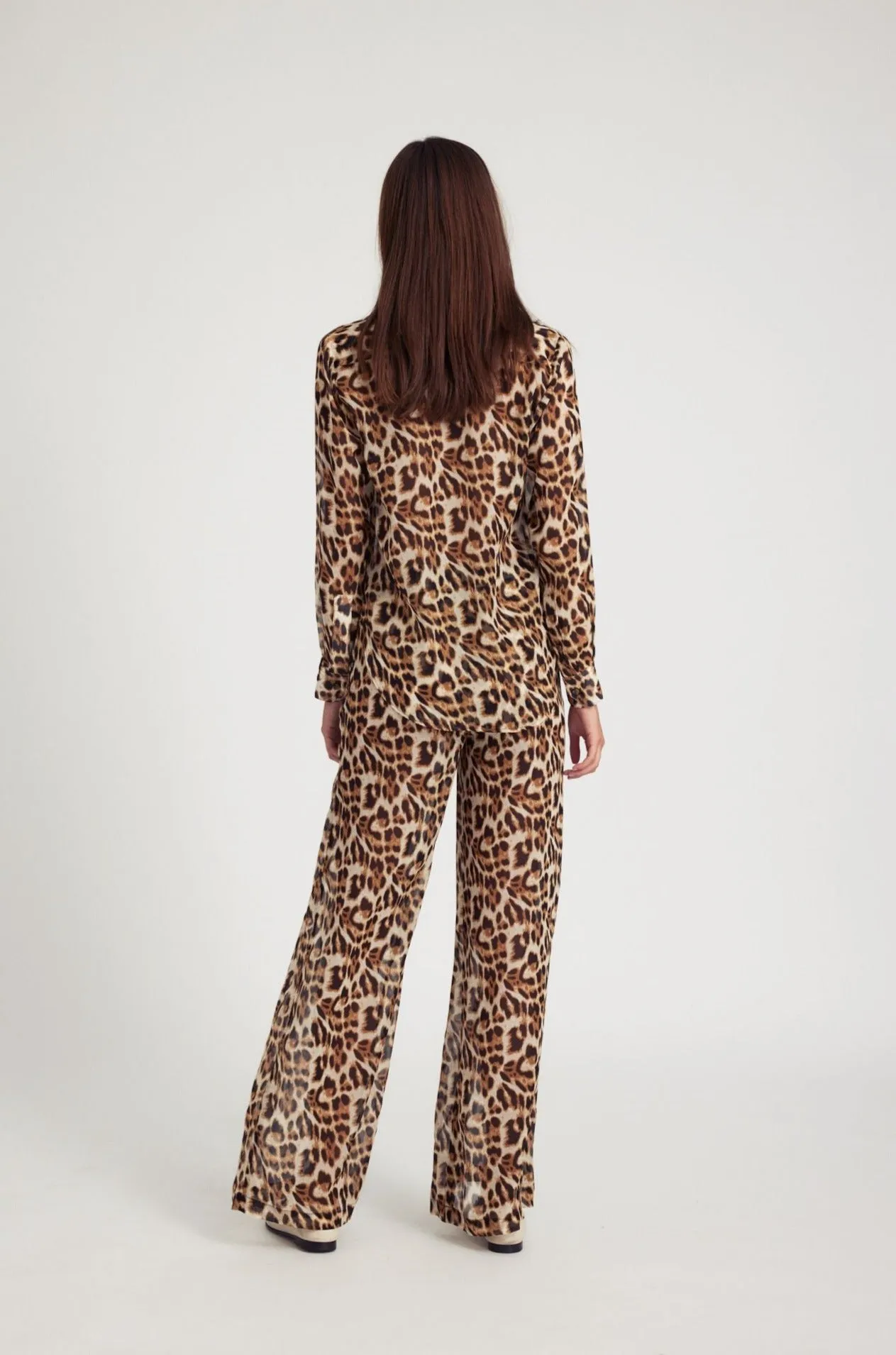 Leopard Silk Wide Leg Trousers