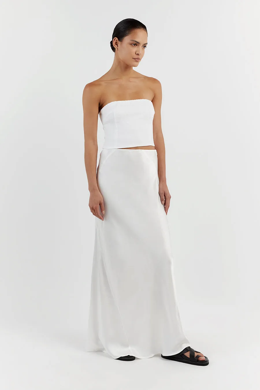 LILY WHITE LINEN STRAPLESS TOP