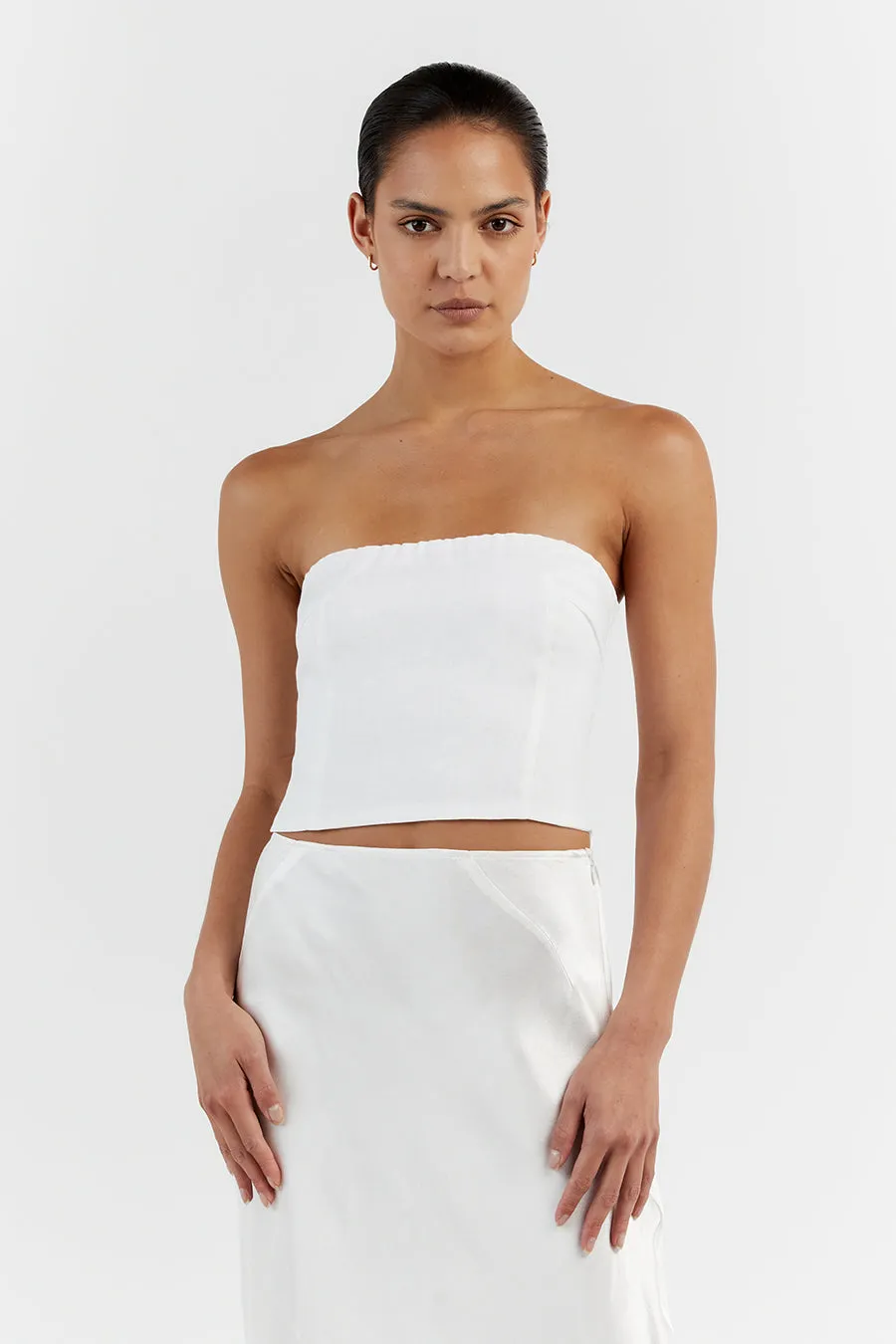 LILY WHITE LINEN STRAPLESS TOP