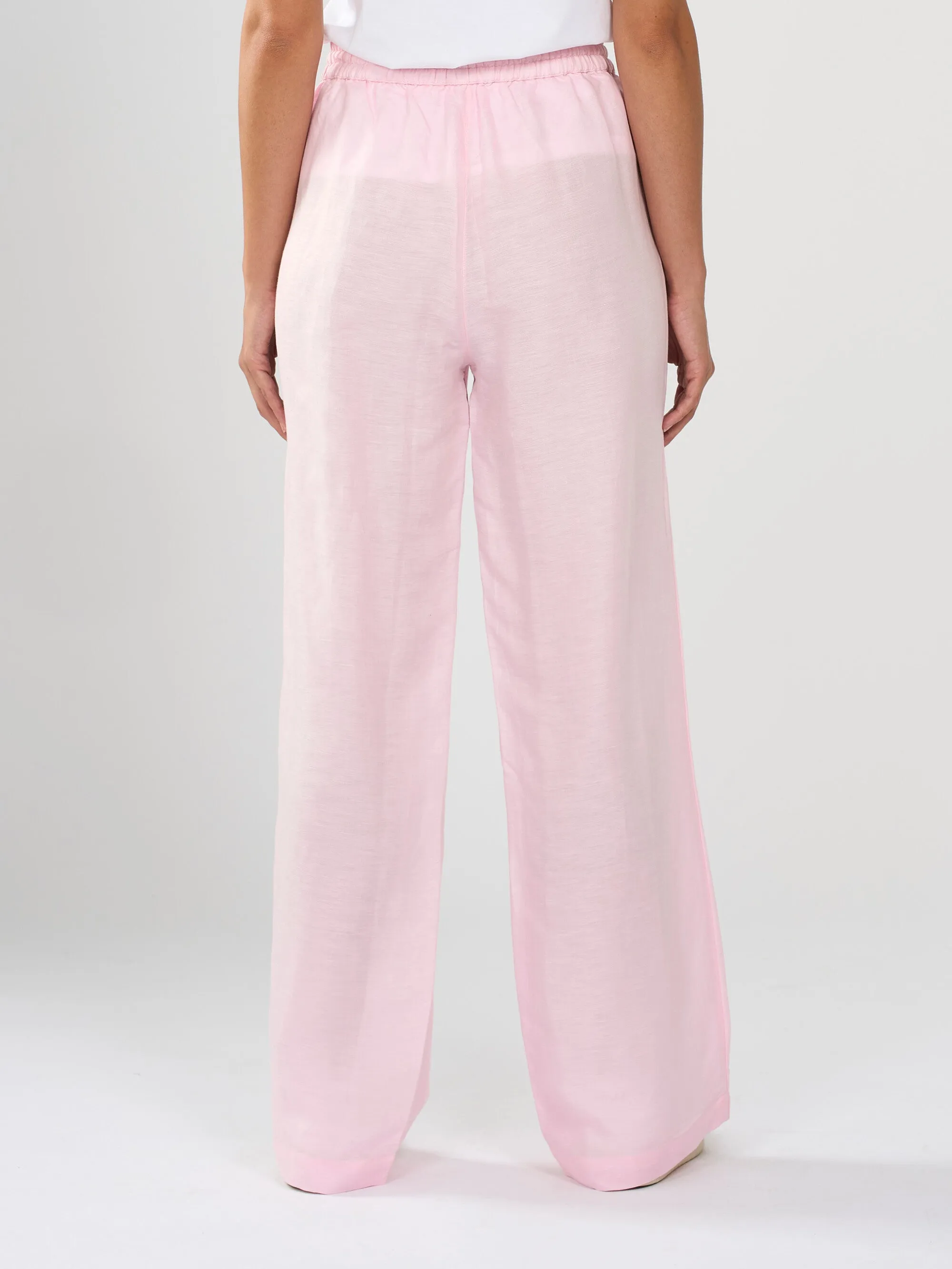 Linen Mix Elastic Waist Pants - Parfait Pink