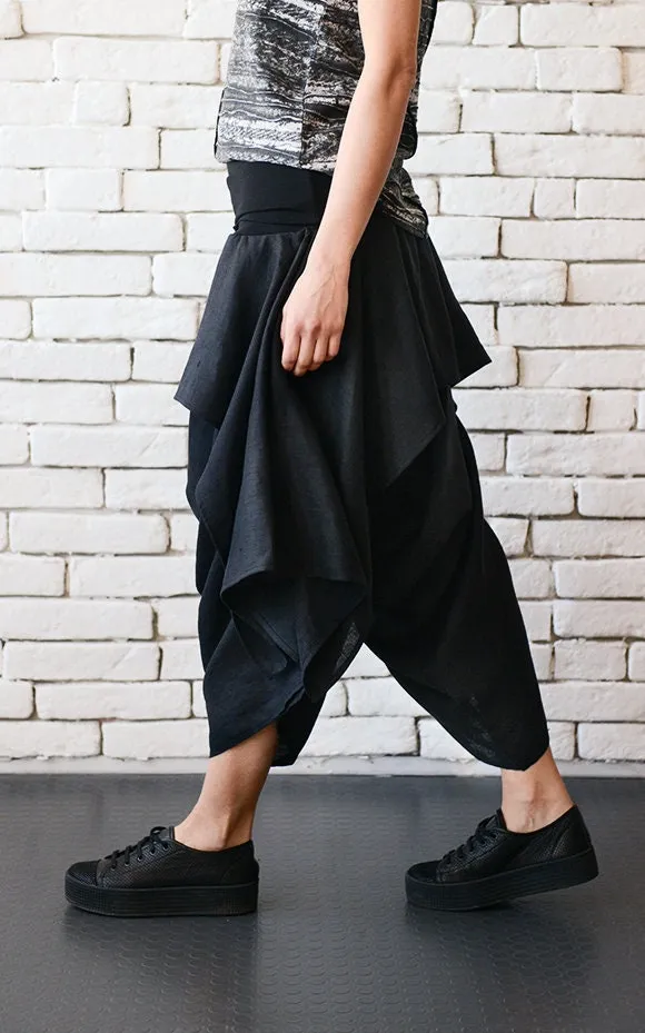 Linen Skirt Pants In Black