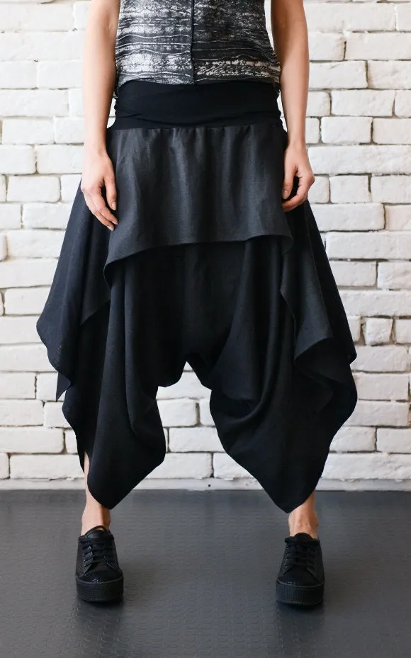 Linen Skirt Pants In Black