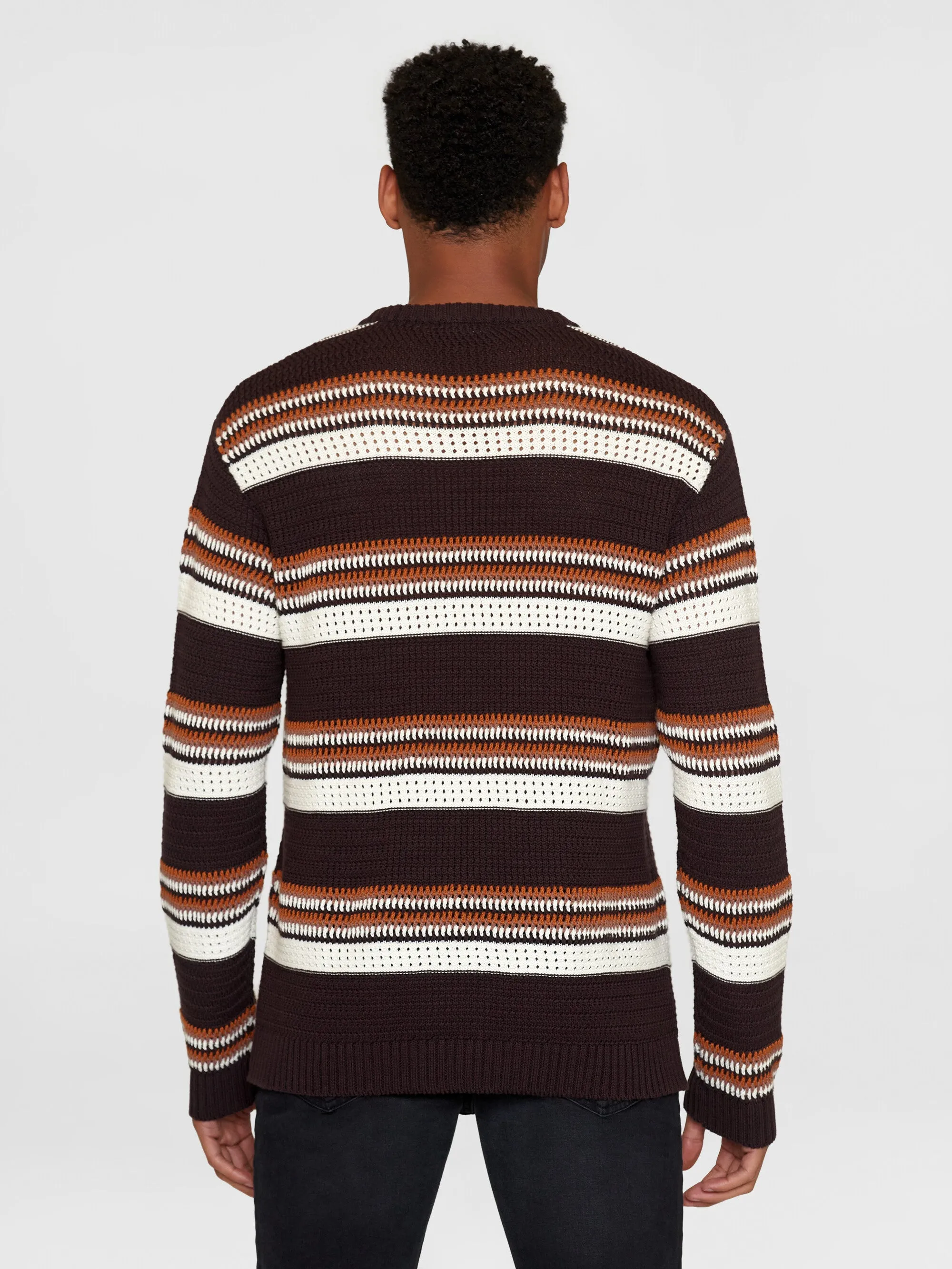 Loose handcrafted striped crew neck - GOTS/Vegan - Multi color stripe