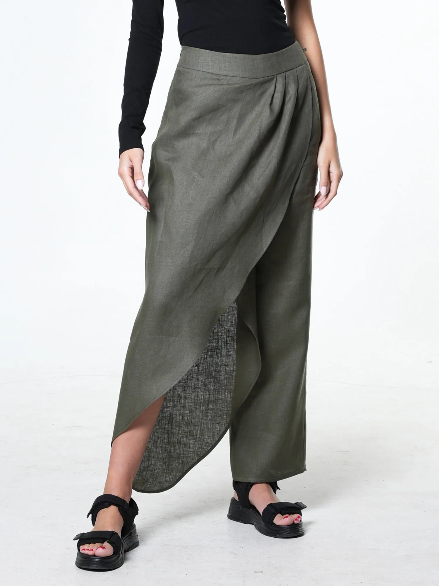 Loose Linen Pants In Khaki