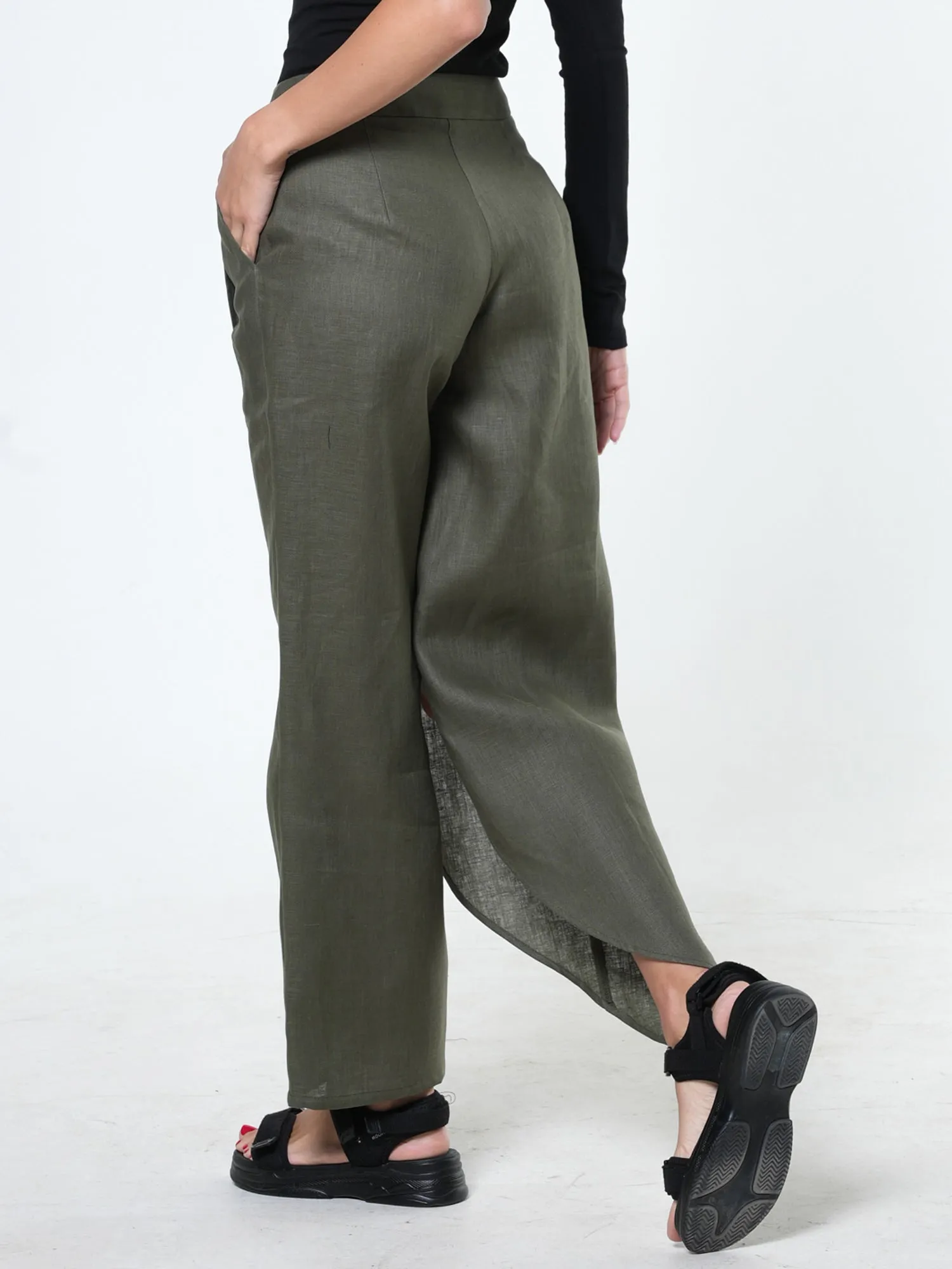 Loose Linen Pants In Khaki