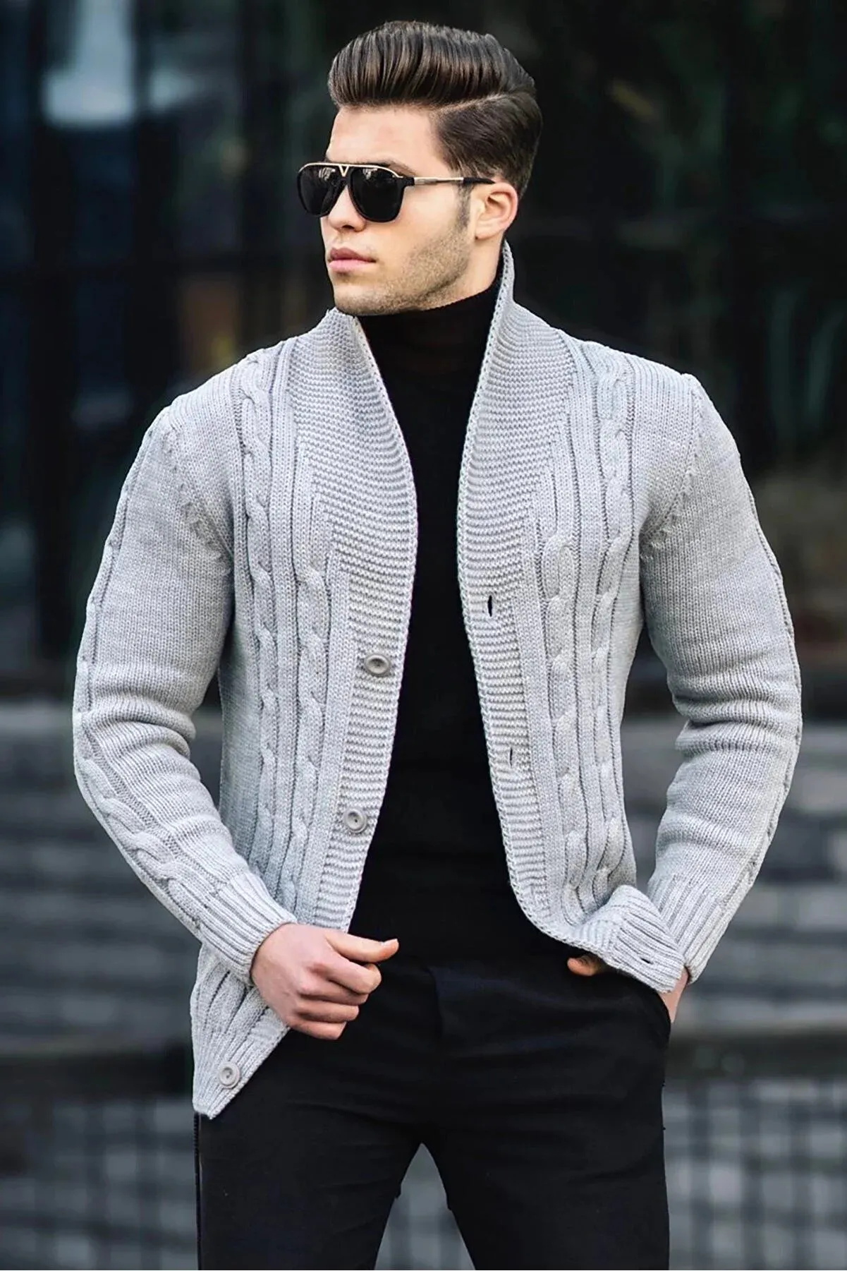 Madmext Men's Grey Knitted Cardigan