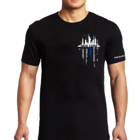 Men's T-Shirt, Thin Blue Line New York Skyline, Small Logo