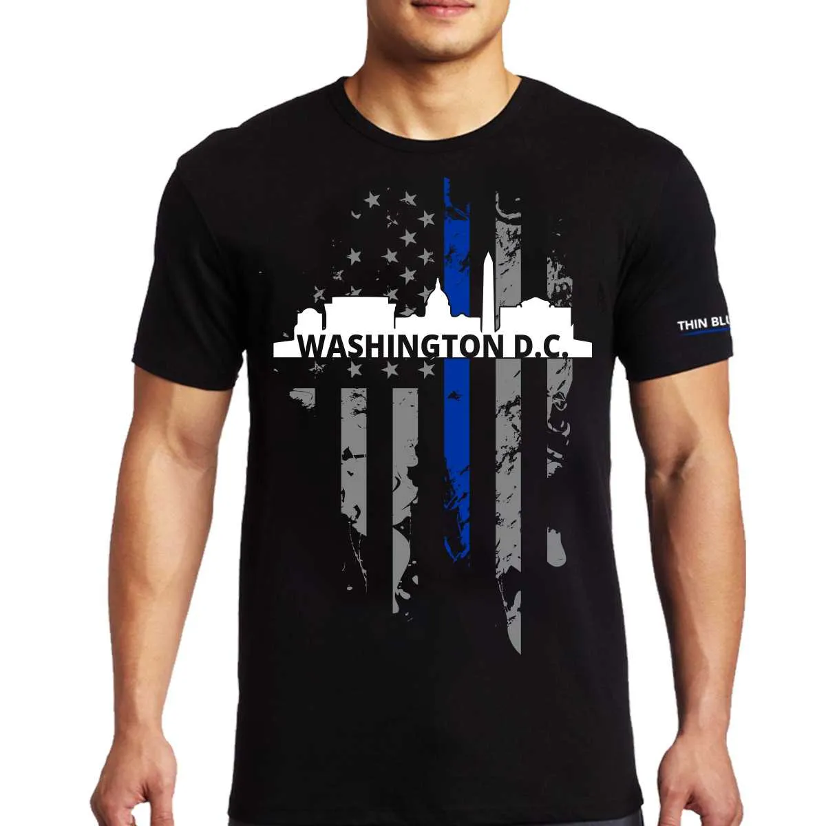 Men's T-Shirt, Thin Blue Line Washington D.C. Skyline