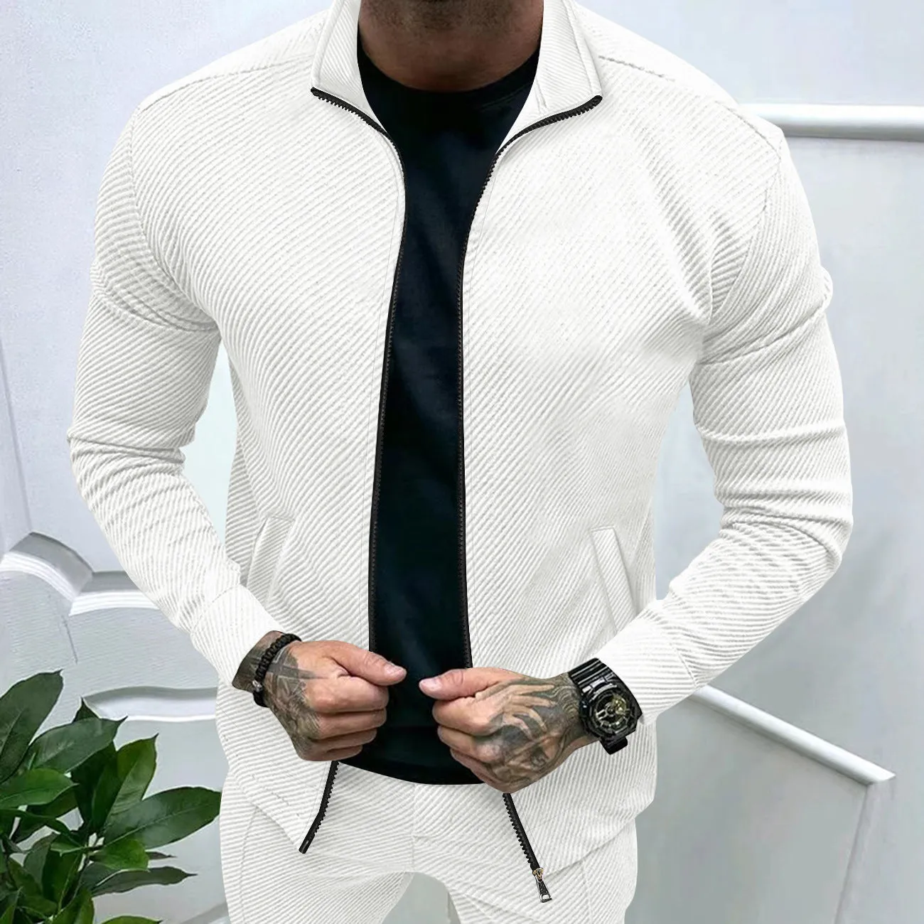 Men's Twill Jacquard Long Sleeve Fashion Slim Fit