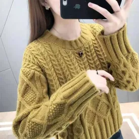 METAVERSMALL Autumn and winter foreign style loose twist pullover 2023 new temperament short sweater wear knitted bottoming shirt