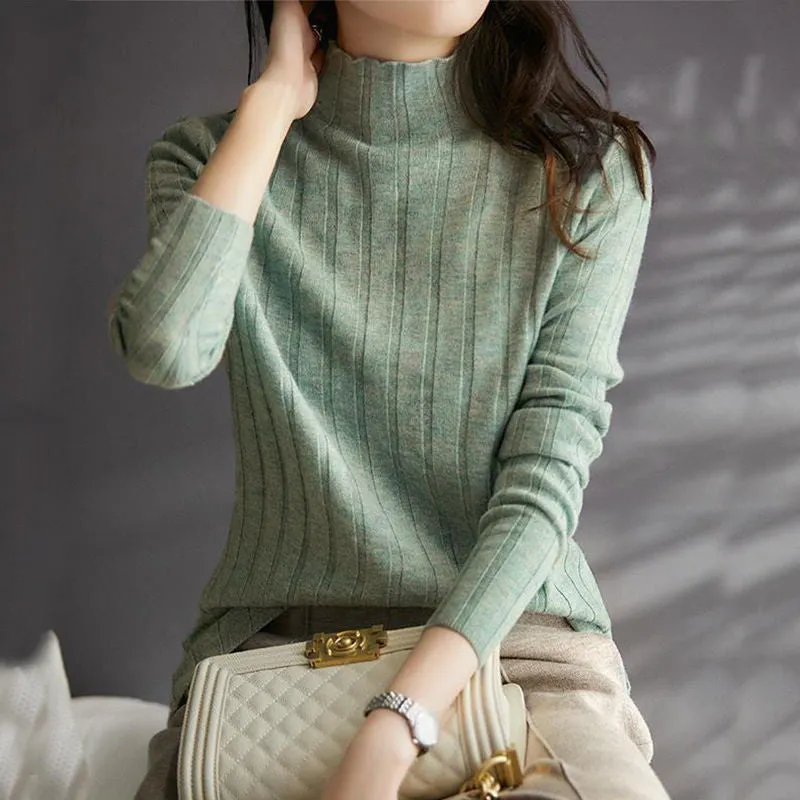 METAVERSMALL Autumn and winter popular inner semi-turtleneck loose bottoming knitted sweater New foreign style versatile long-sleeved top knitted sweater