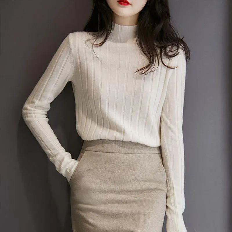 METAVERSMALL Autumn and winter popular inner semi-turtleneck loose bottoming knitted sweater New foreign style versatile long-sleeved top knitted sweater