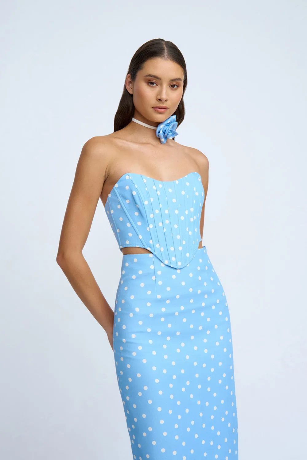 Mira Polka Corset | Final Sale - Sea Blue Ivory