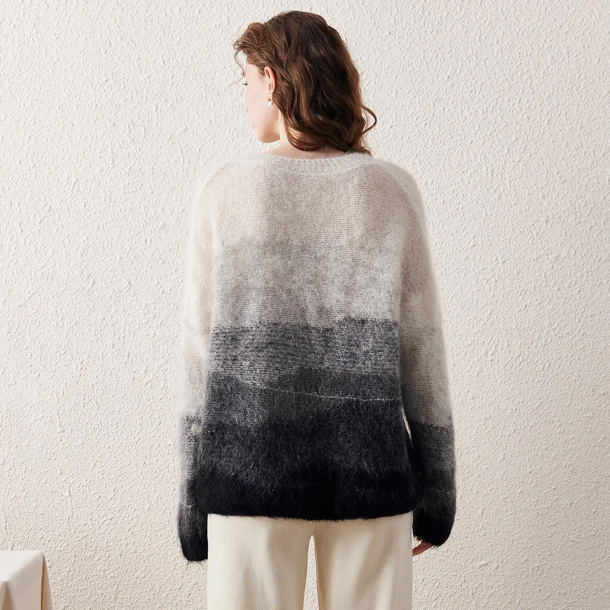 Mohair Crew Neck Gradient Loose Knitted Sweater