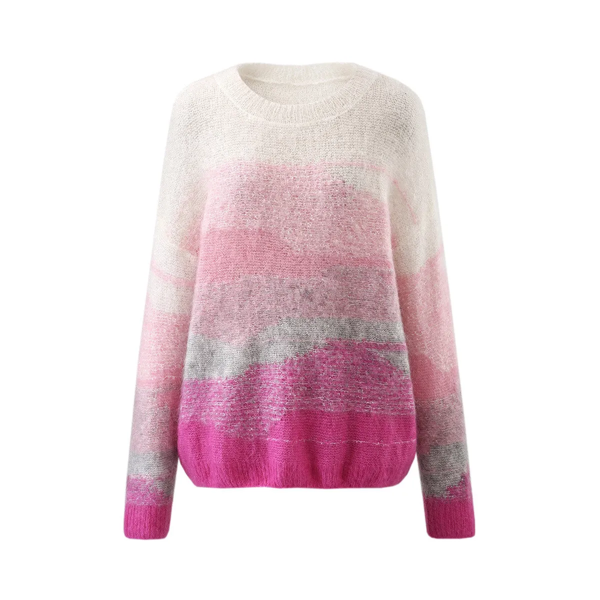 Mohair Crew Neck Gradient Loose Knitted Sweater