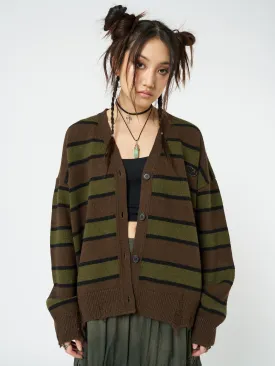 Neesa Brown & Green Stripe Knit Cardigan