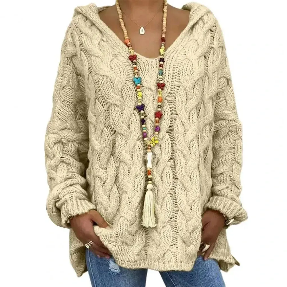 Opulent Knitted V-Neck Hoodie with Full Sleeves