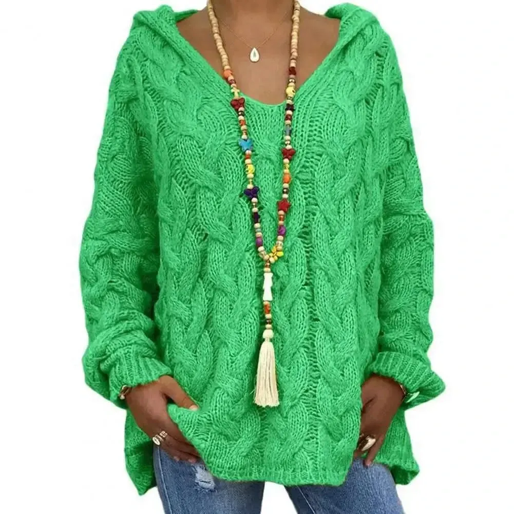 Opulent Knitted V-Neck Hoodie with Full Sleeves