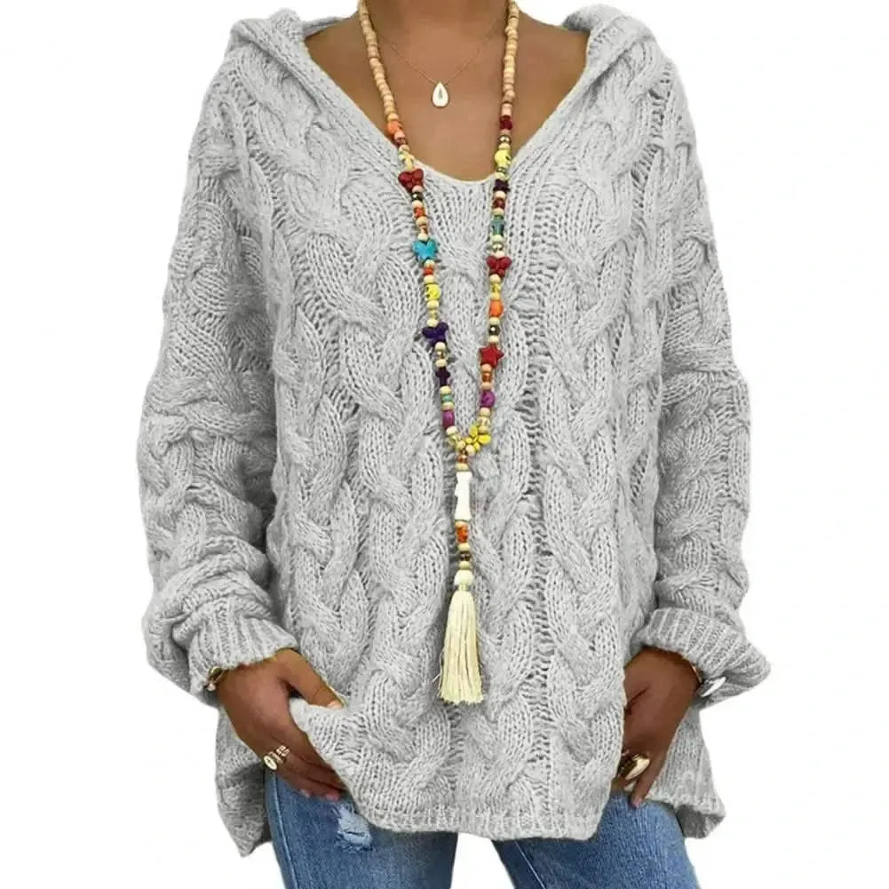 Opulent Knitted V-Neck Hoodie with Full Sleeves