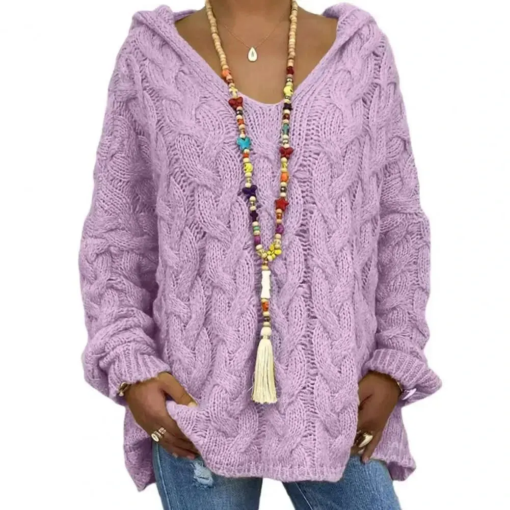 Opulent Knitted V-Neck Hoodie with Full Sleeves