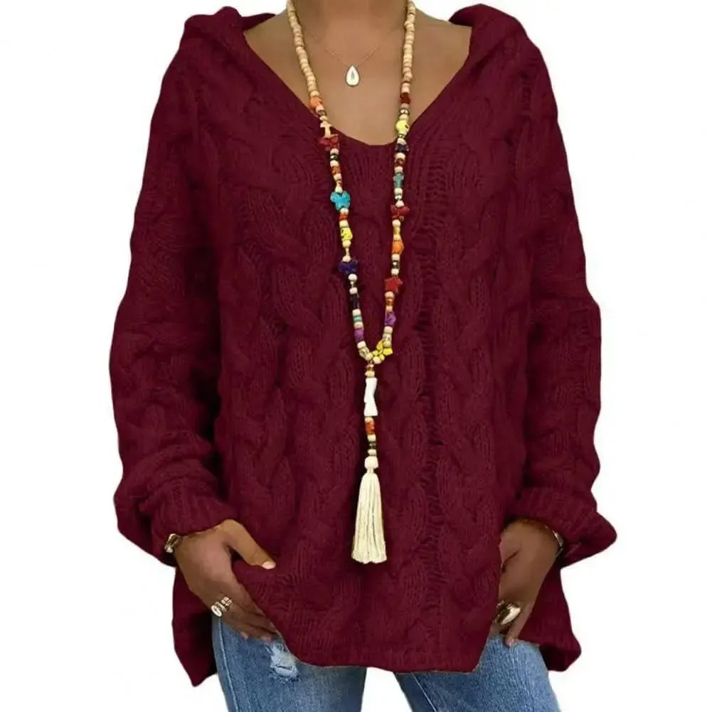 Opulent Knitted V-Neck Hoodie with Full Sleeves