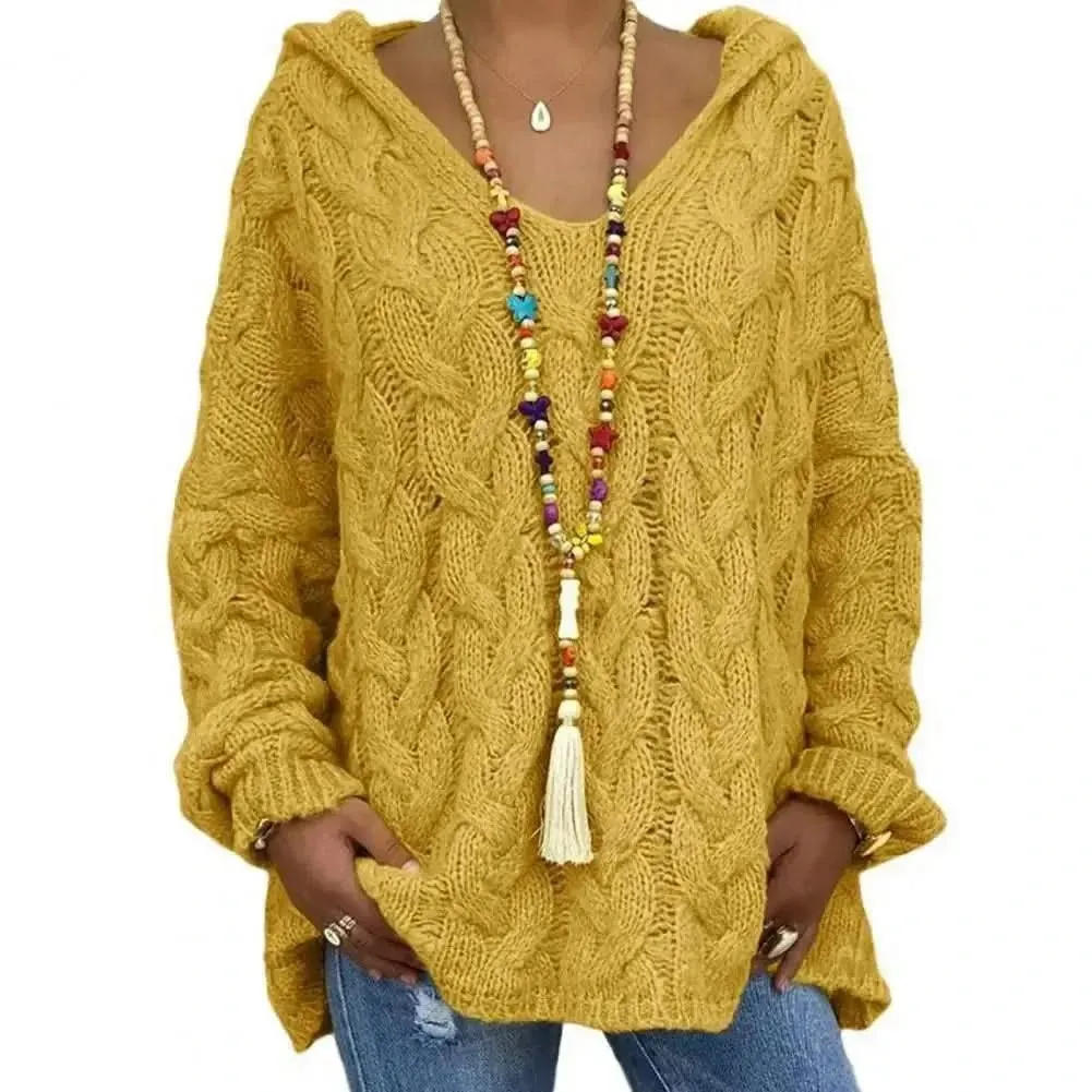 Opulent Knitted V-Neck Hoodie with Full Sleeves