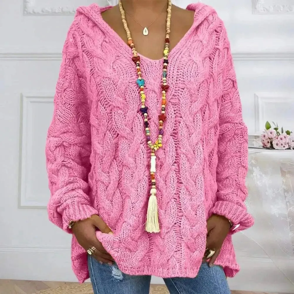 Opulent Knitted V-Neck Hoodie with Full Sleeves