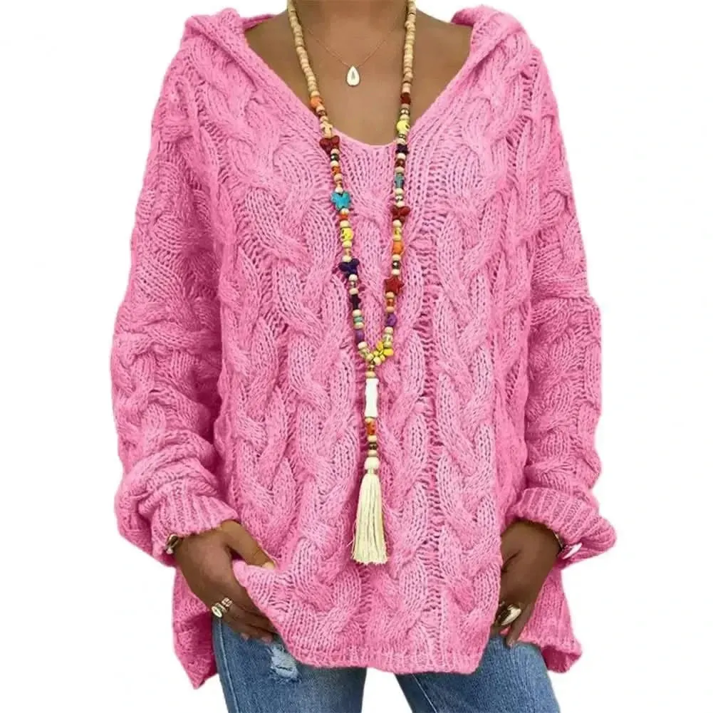 Opulent Knitted V-Neck Hoodie with Full Sleeves