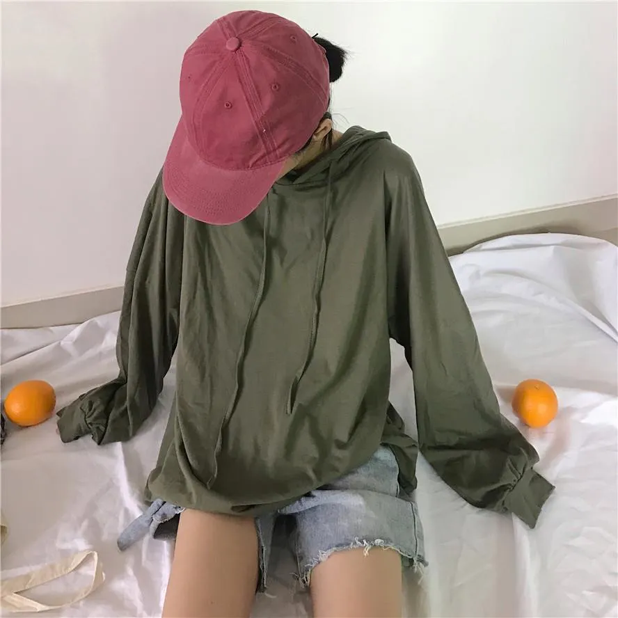 Oversize Solid Colors Thin V-Neck Hoodie