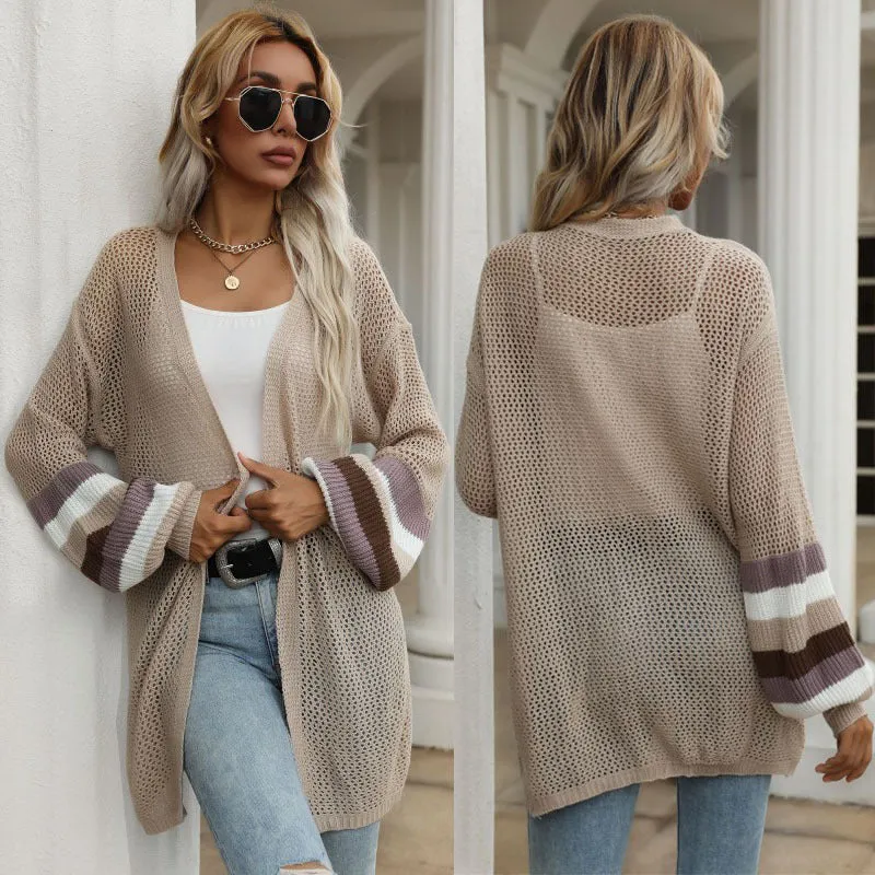 PEOPLETERRITORY Strictly selected  New autumn  medium and long contrasting color loose sweater knitted cardigan thin coat women