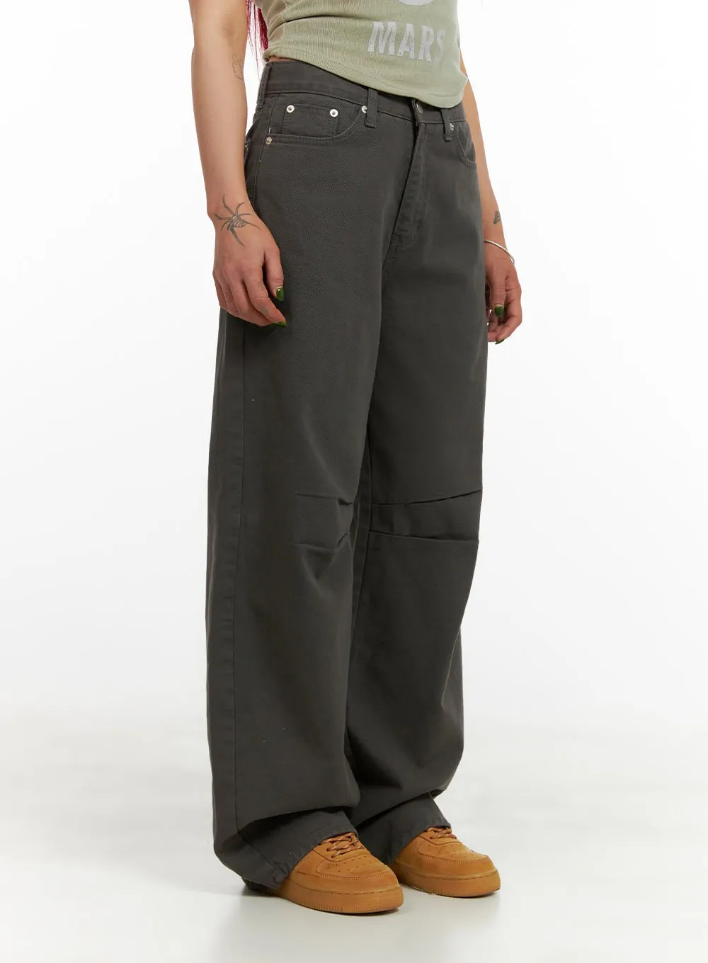 Pintuck Cotton Wide Leg Pants CY430