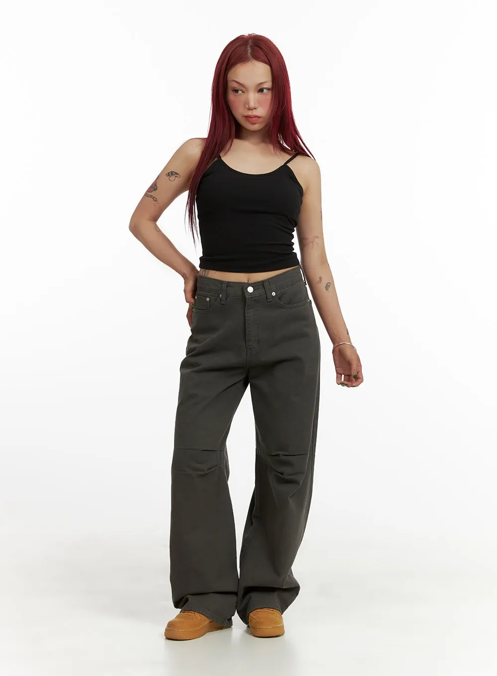 Pintuck Cotton Wide Leg Pants CY430