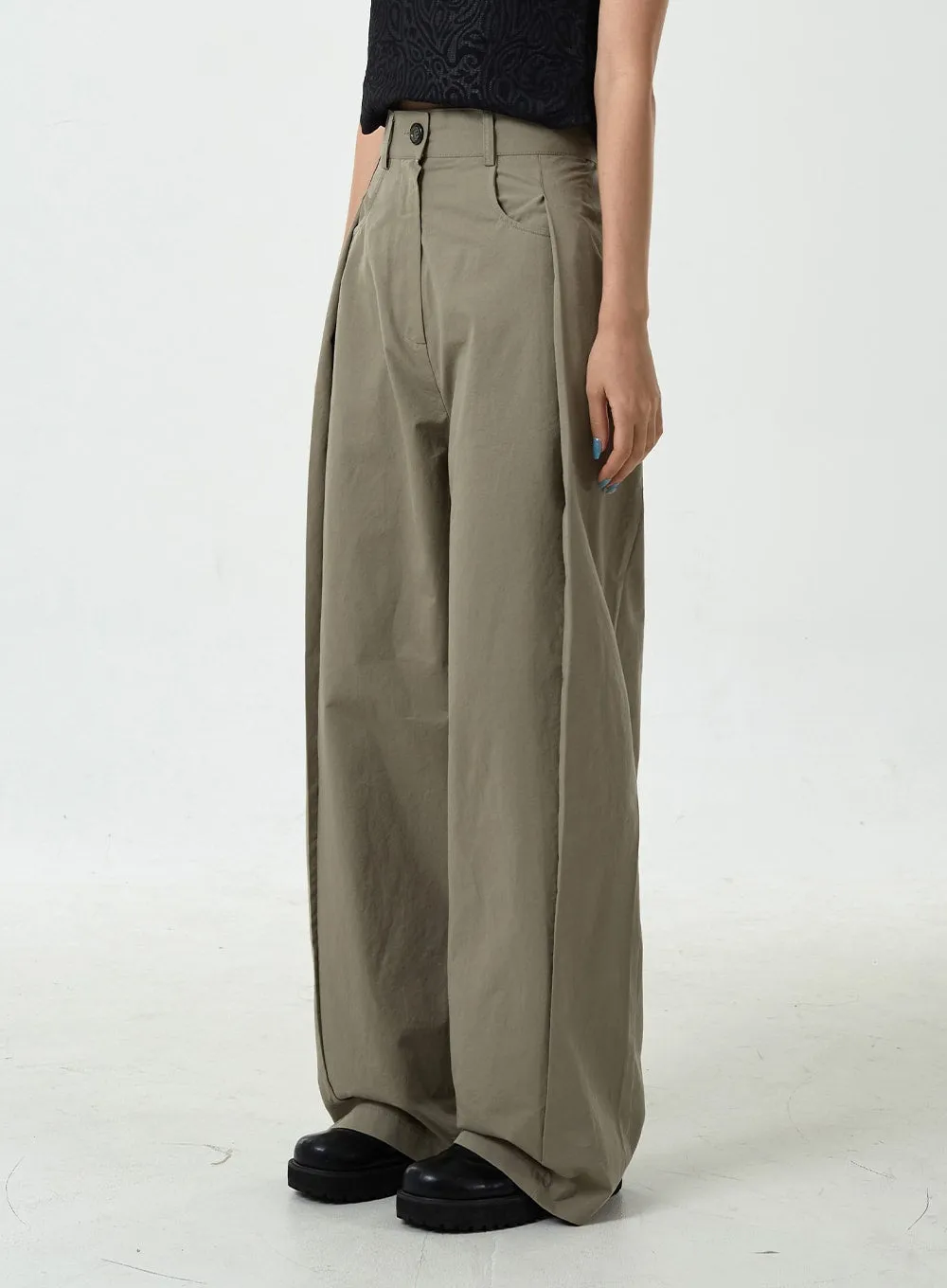 Pintuck Wide Leg Cotton Pants CU14