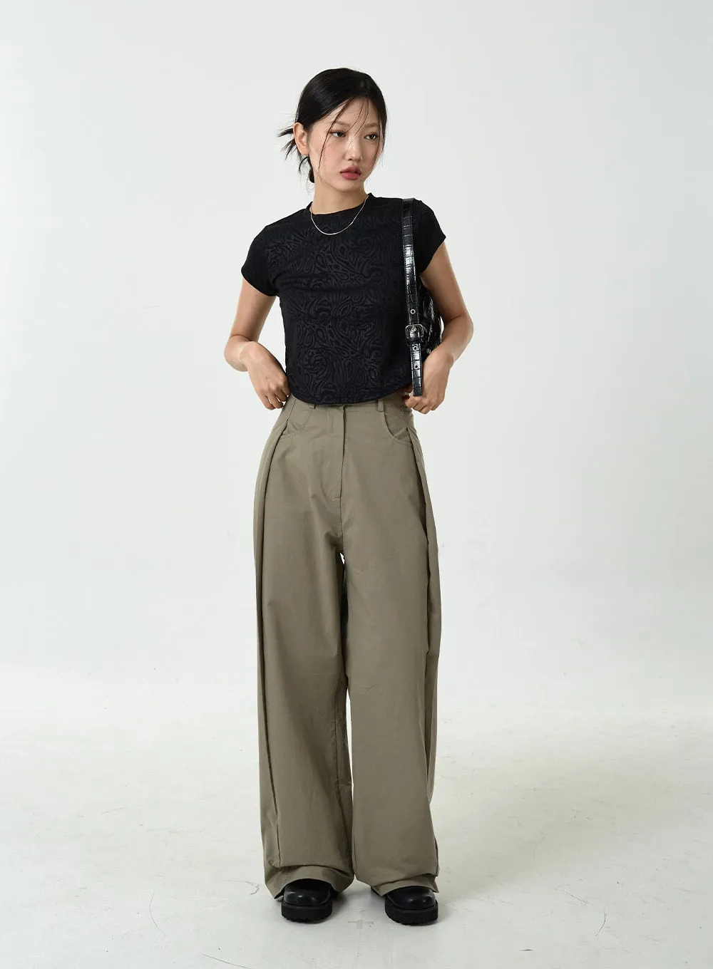 Pintuck Wide Leg Cotton Pants CU14