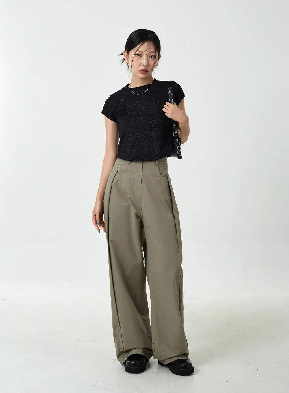 Pintuck Wide Leg Cotton Pants CU14