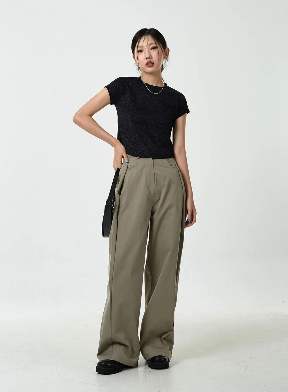 Pintuck Wide Leg Cotton Pants CU14