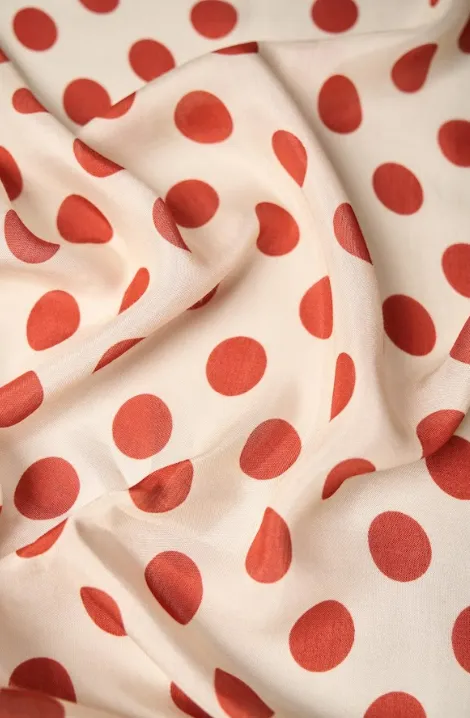 Rust Orange Polka Dot Pattern Printed Natural Muslin Silk Fabric