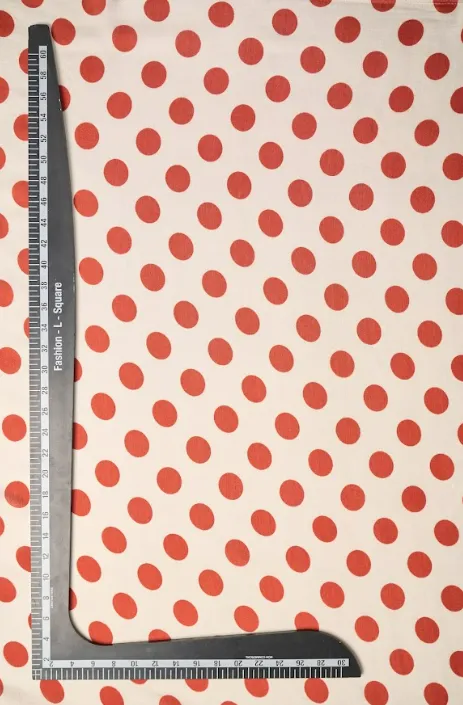 Rust Orange Polka Dot Pattern Printed Natural Muslin Silk Fabric