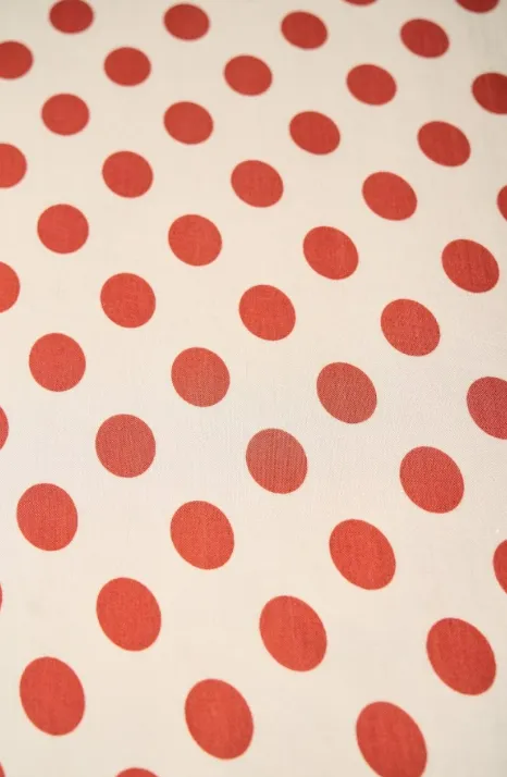 Rust Orange Polka Dot Pattern Printed Natural Muslin Silk Fabric