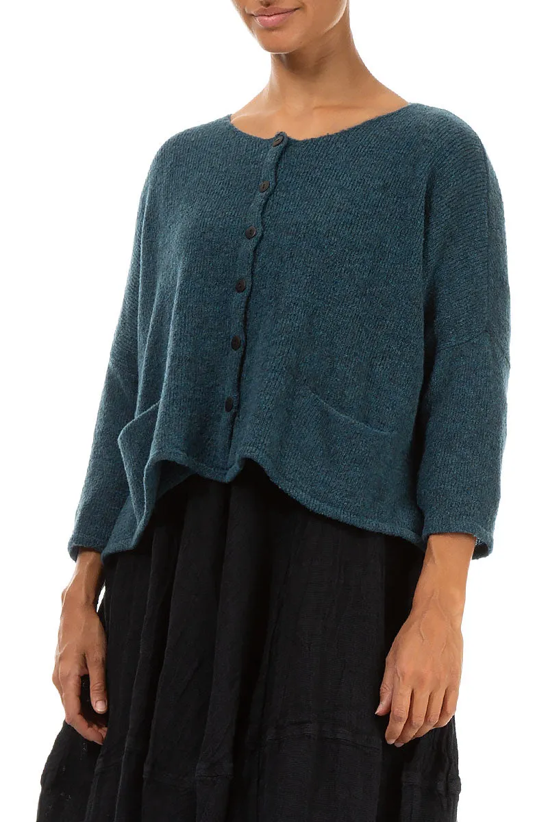 Short Loose Teal Wool Cardigan