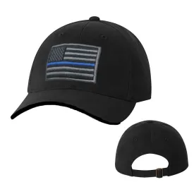 Slide Buckle Subdued Thin Blue Line American Hat, Twill Cap, Black