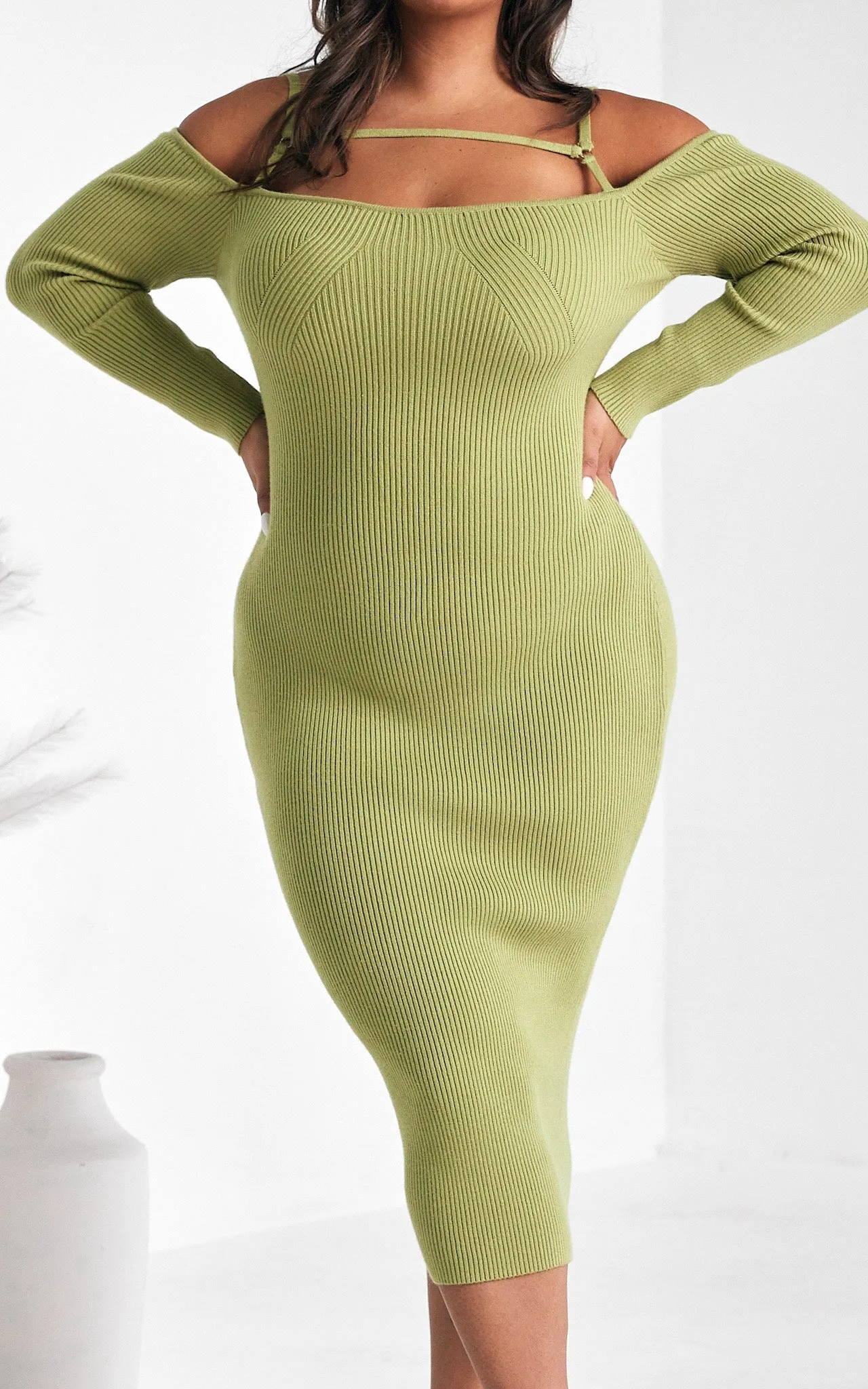 Soji Knit Midi Dress - Light Green