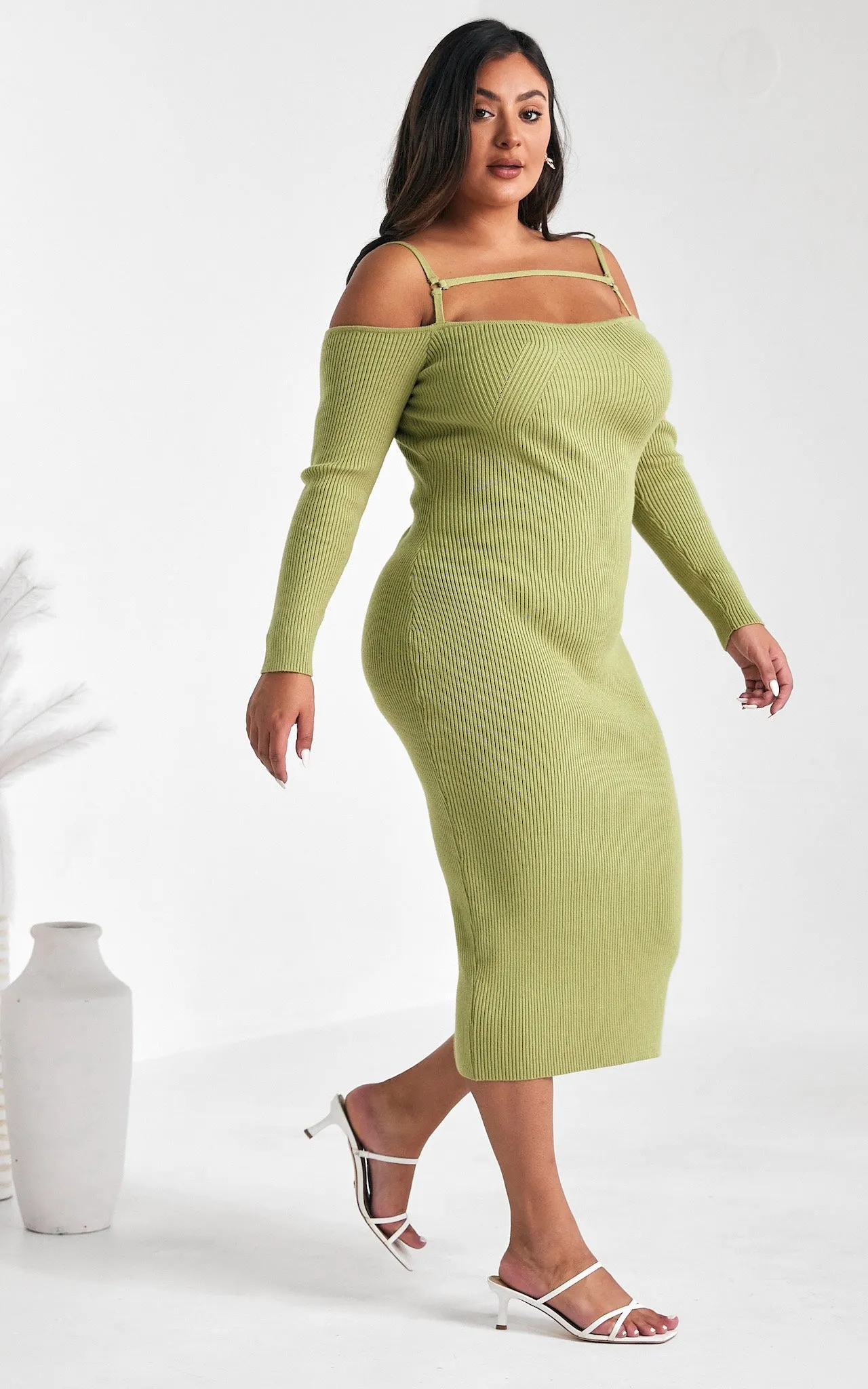 Soji Knit Midi Dress - Light Green